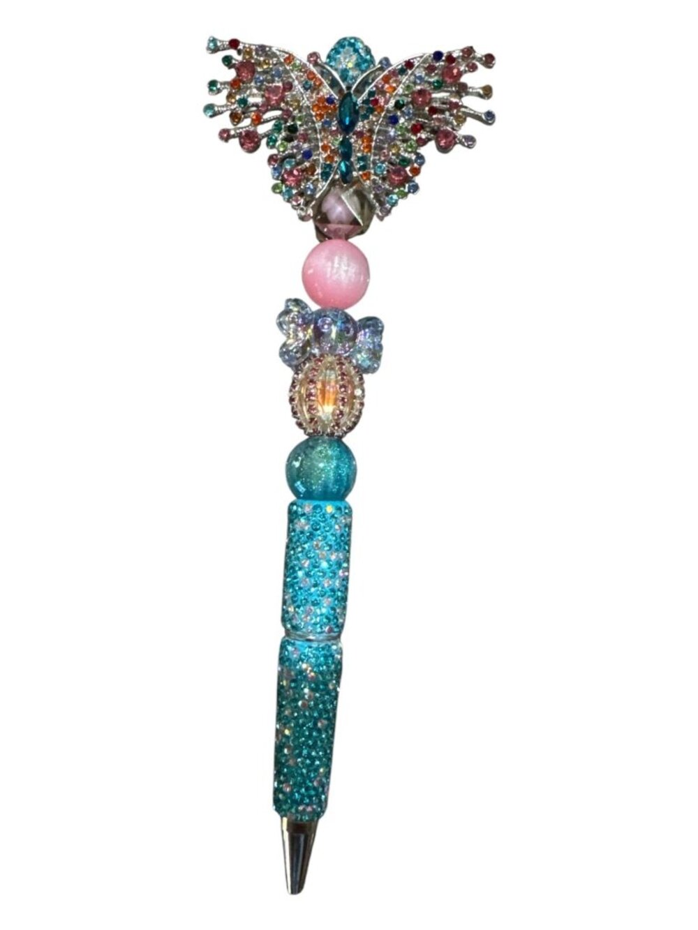 Crystal Beaded Butterfly Design Pen With Rhinestones & Glitter Finish Ideal For